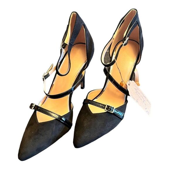 Coutgo Black Strappy Pointed Toe Pumps Heels Women's Size 6 New With Box - Picture 2 of 7